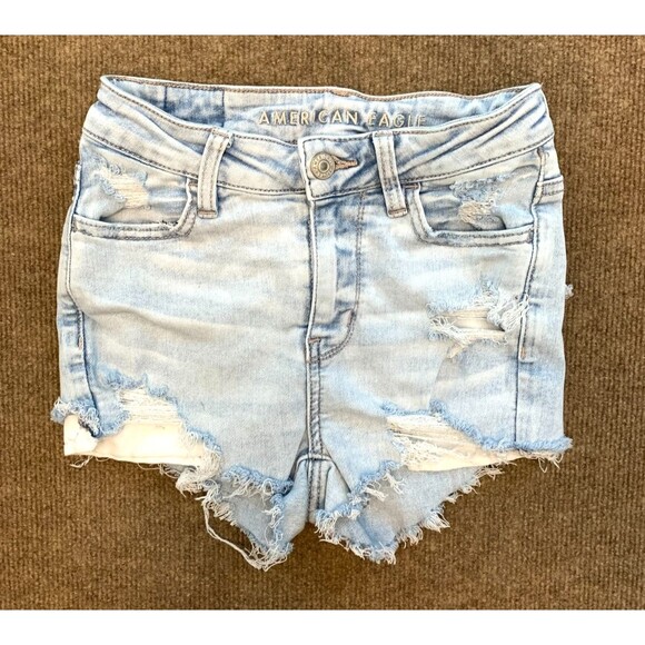 American Eagle Shorts Womens 0 Low Rise Distressed Next Level Stretch Y2K Denim - Picture 1 of 9